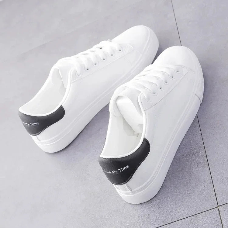 Women’s PU Leather Vulcanized Platform Sneakers – Classic White Casual Shoes