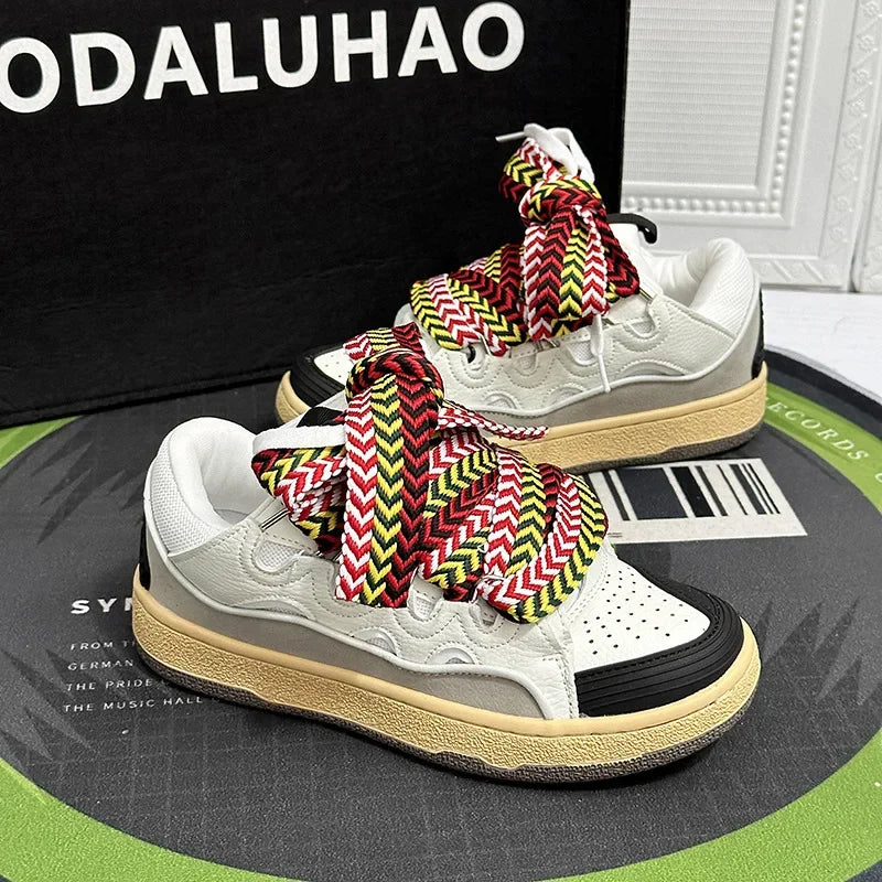 2025 Unisex Thick-Soled Dad Sneakers – Casual Lace-Up Skateboard Shoes, Mixed Colors