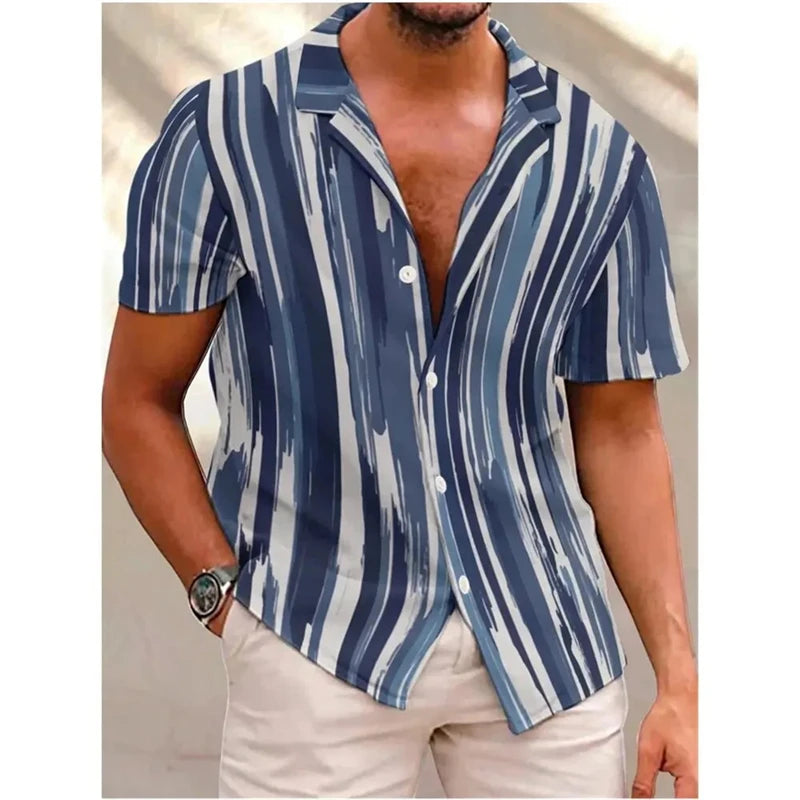 RBB Men's Striped Short Sleeve Button-Up T-Shirt – Turn-Down Collar Casual Summer Fashion Top