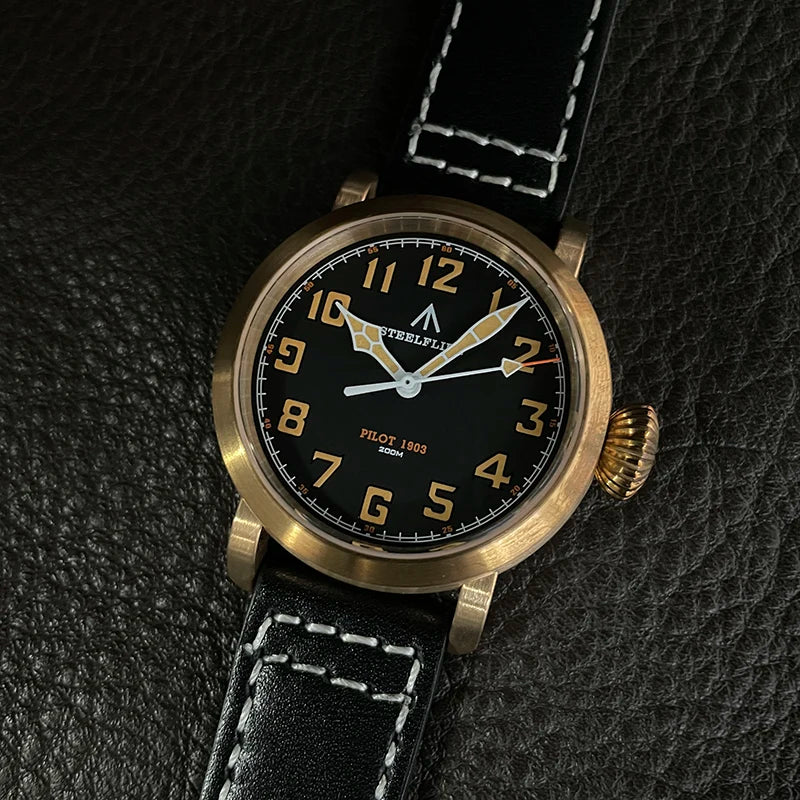 RBB 40mm Men's Bronze Pilot Quartz Wristwatch – 20ATM Waterproof, Luminous, Sapphire