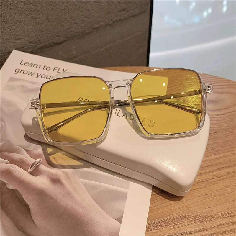 RBB 2024 Vintage Women's Fashion Sunglasses – Luxury Metal Square Frame with UV400 Pink Gradient Lenses