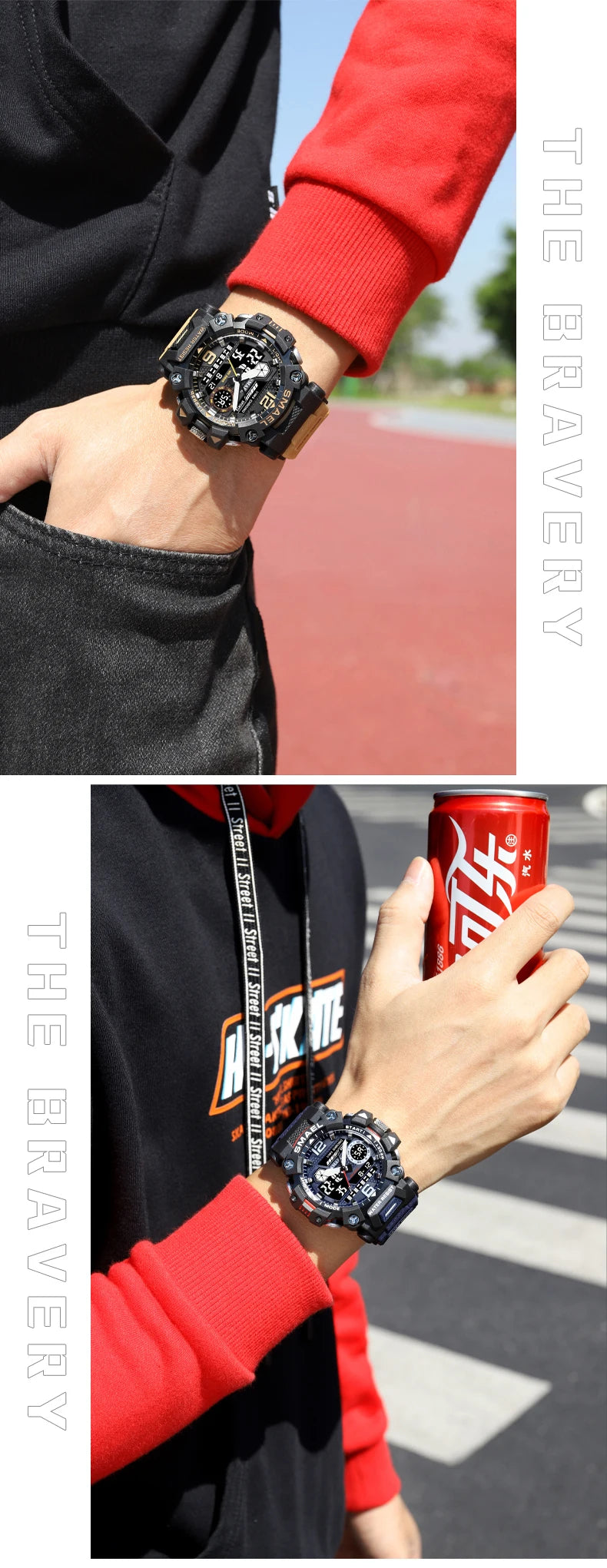 RBB Men’s Digital Sports Watch – 50M Waterproof, Dual Display, LED Quartz