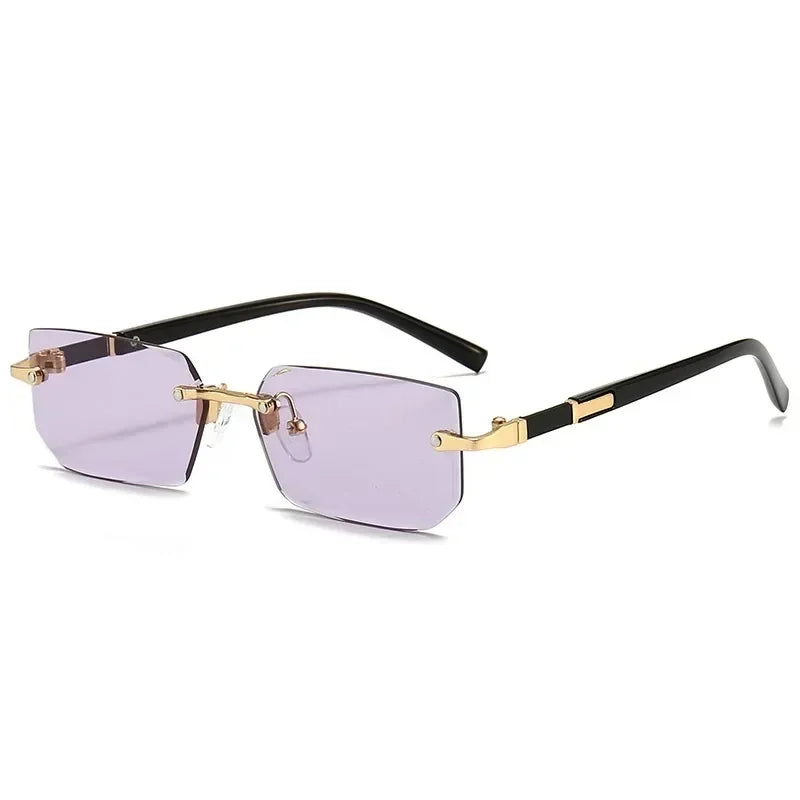 RBB Rimless Rectangle Sunglasses – Unisex Fashion Small Square Shades