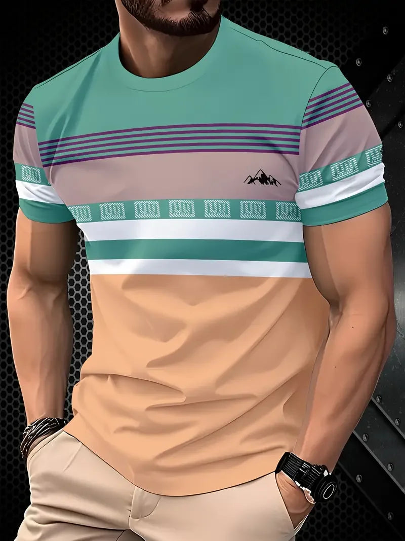 RBB Summer Men's Oversized Stripe Print T-Shirt – Casual Loose Fit, Short Sleeve Round Neck Streetwear Top