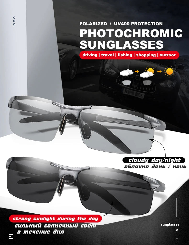 RBB Rimless Aluminium Outdoor Sport Sunglasses – Photochromic Polarized UV Protection for Men