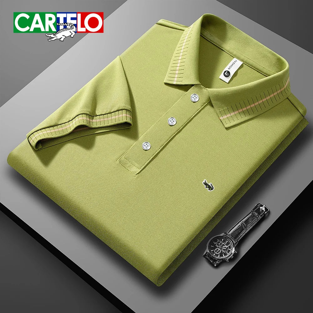 RBB Embroidered Polo Shirt – Men's Summer Casual Micro-Elastic Short Sleeve Top (Button Collar, Plus Size)