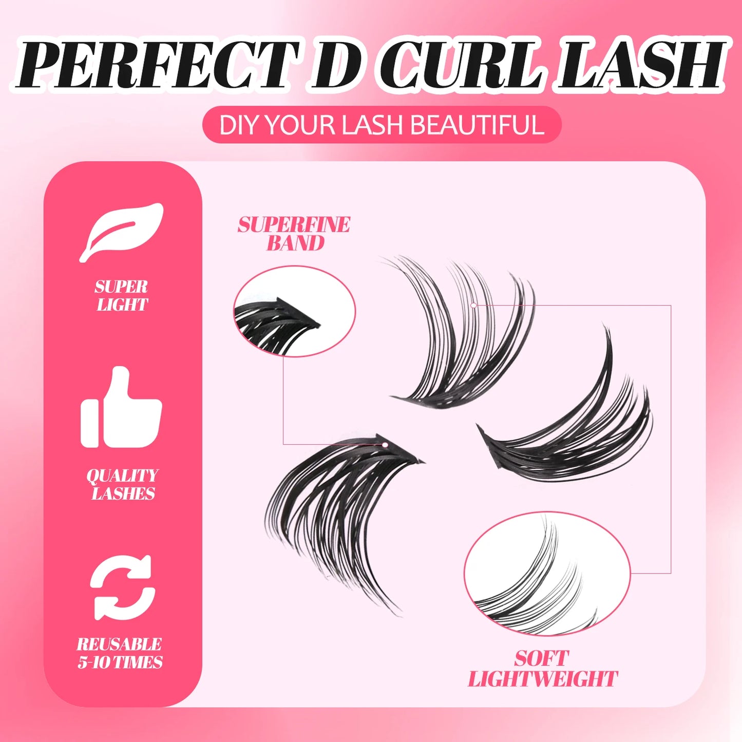 DIY Lash Clusters Set – Mixed Fluffy Individual Extensions with Lash Bond & Seal Kit