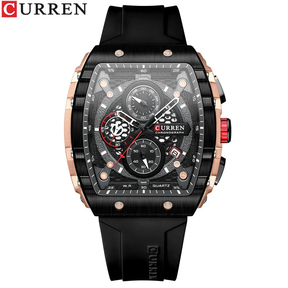 RBB Men's Luxury Square Chronograph Watch – Waterproof, Luminous, Date Display