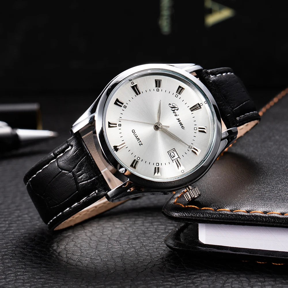 RBB Men’s Luxury Quartz Watch – Fashion Casual Leather Strap with Calendar