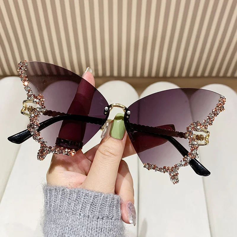 RBB Y2K Oversized Butterfly Sunglasses for Women – Diamond Edge Design, Fashion Street Style
