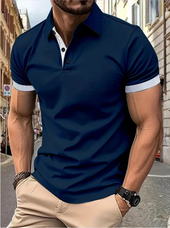 RBB Men’s Short Sleeve Color Matching Fashion Lapel Shirt – Stylish Casual Summer Top