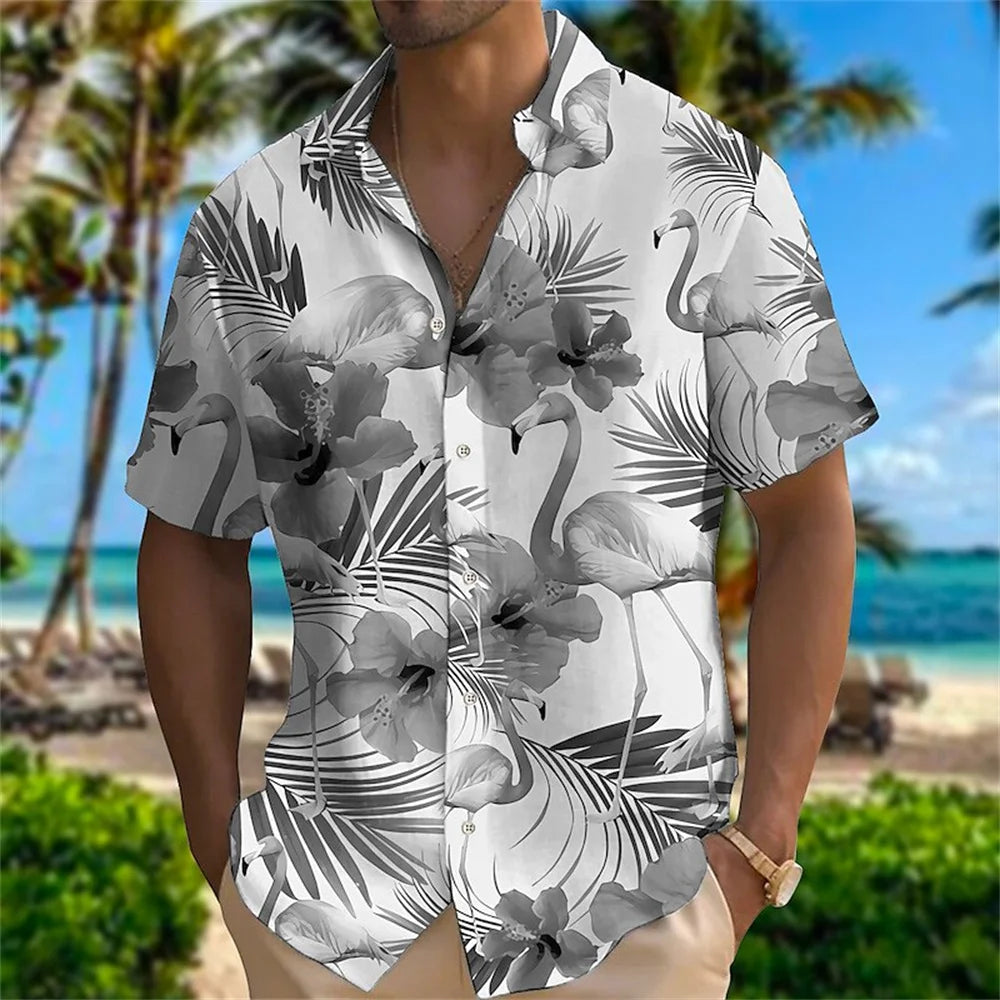 RBB Summer 2025 Men’s Hawaiian Shirt – 3D Animal & Plant Print, Short Sleeve, Beach Style, Plus Size up to 5XL