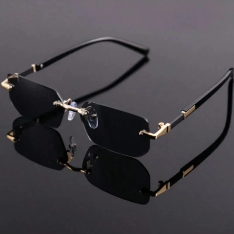 RBB Rimless Rectangle Sunglasses – Small Square Unisex Summer Travel Shades