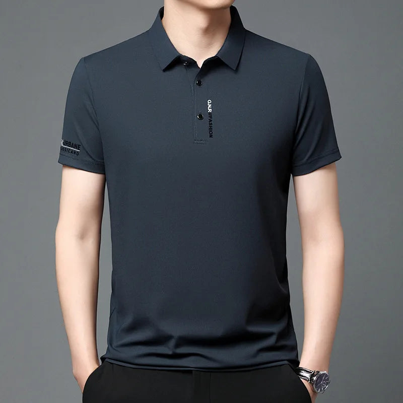 RBB 2025 Men’s Breathable Short Sleeve Solid Color Polo Shirt – Comfortable Elastic Casual Business Top