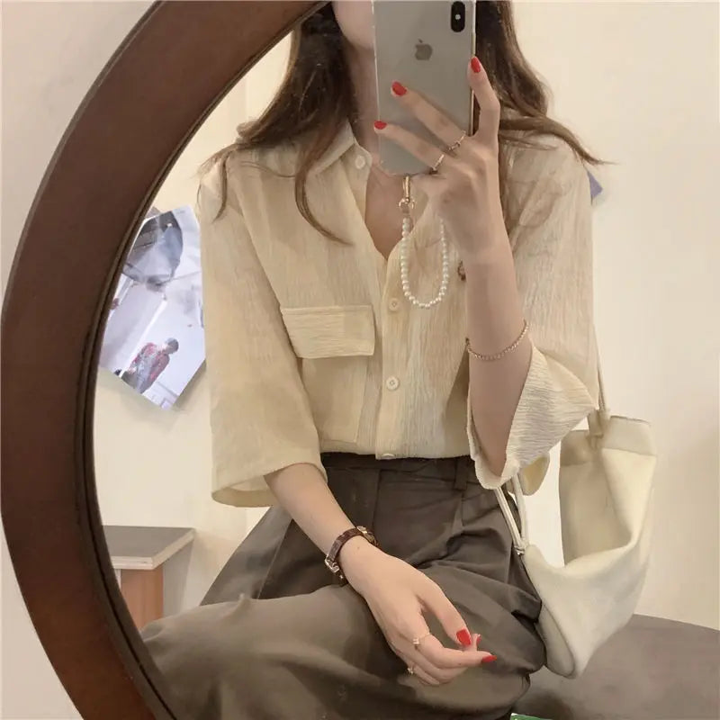 RBB Women's Retro Quarter Sleeve Shirt – Loose Fit Casual Summer Outerwear