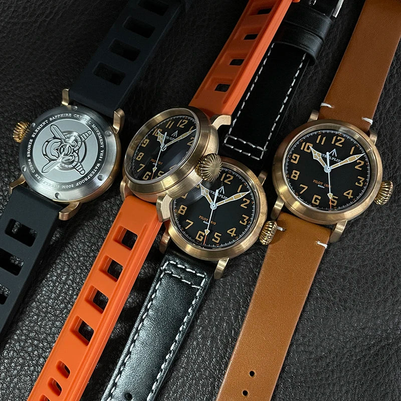 RBB 40mm Men's Bronze Pilot Quartz Wristwatch – 20ATM Waterproof, Luminous, Sapphire
