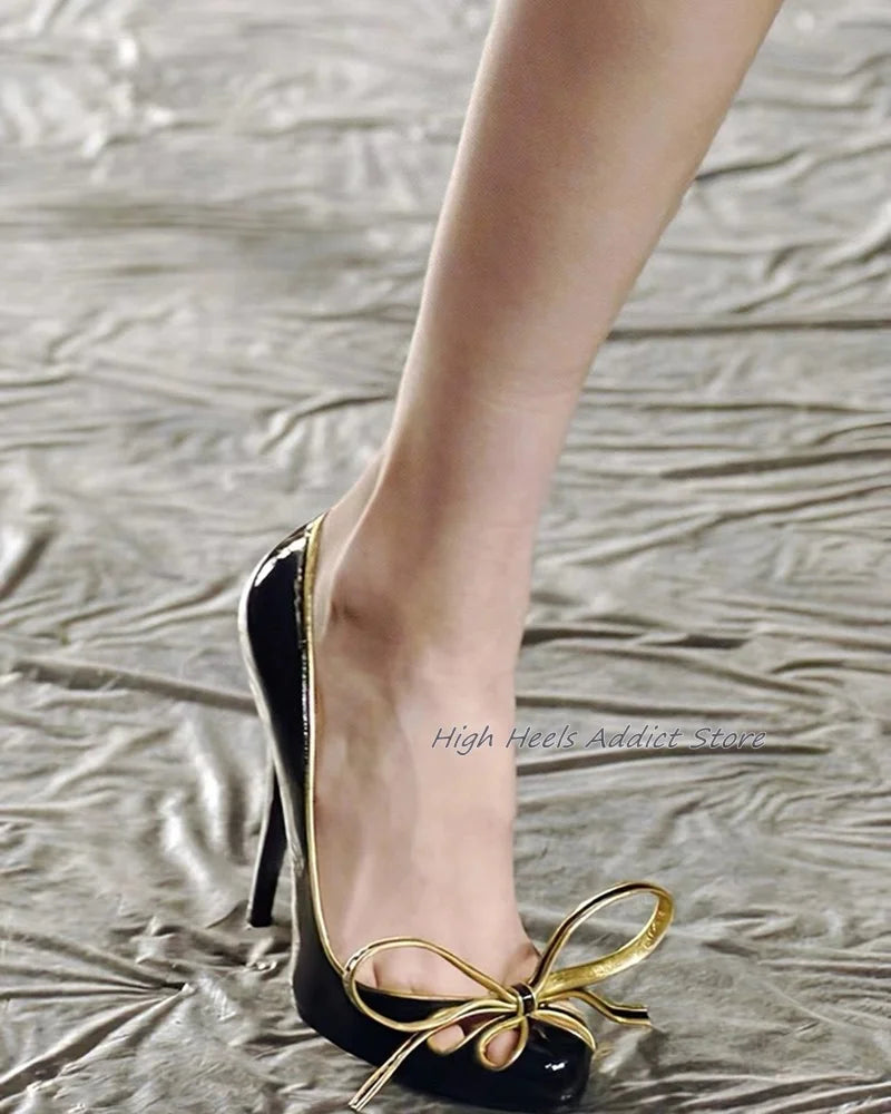 RBB Elegant Bow Pointed Toe Pumps – Women’s Summer Patent Leather High Heels