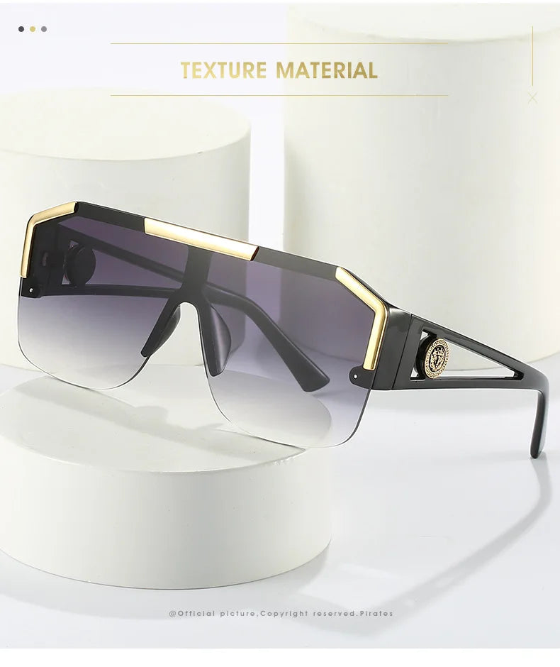 RBB Women's Flat Top One-Piece Sunglasses – Oversized Half Frame with Lion Head Detail | UV400 Big Sun Shades