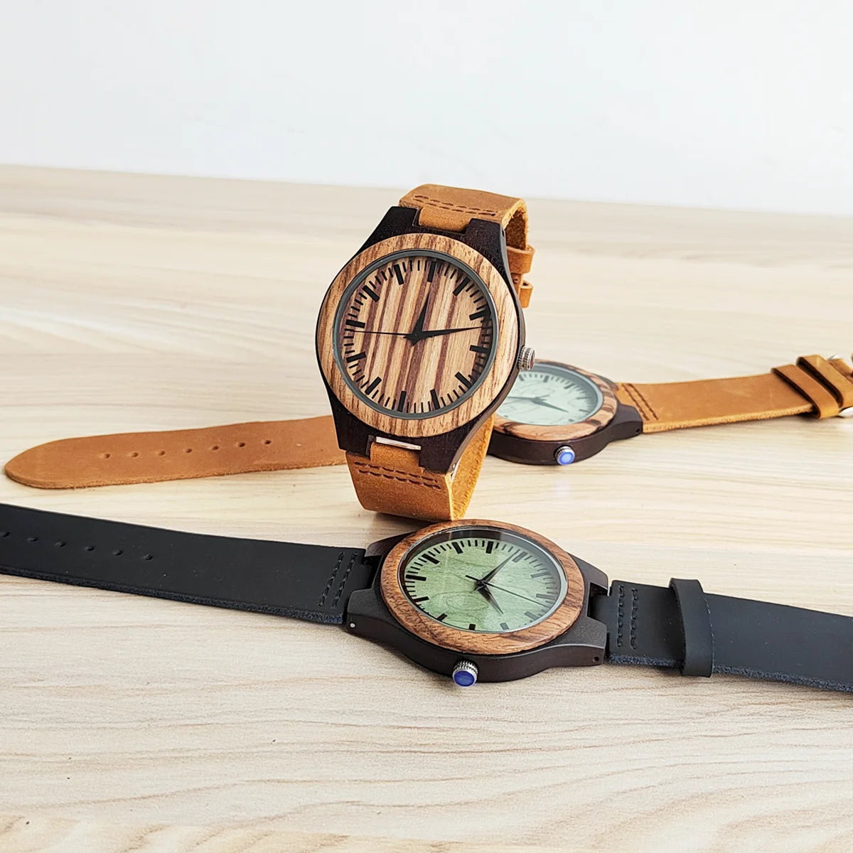 RBB Personalized Wooden Quartz Watch – Unisex Leather Strap, Custom Engraving, Gift-Ready