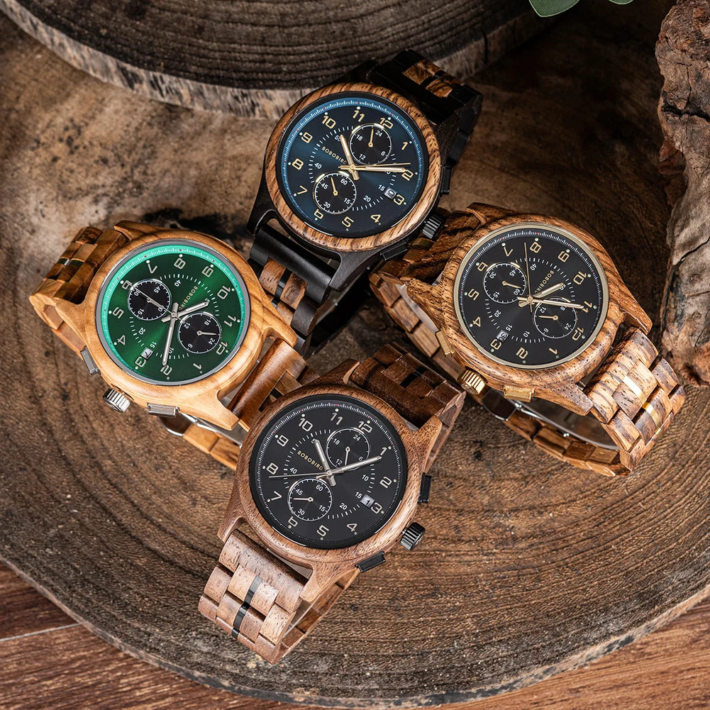 RBB Wooden Chronograph Watch for Men – Luminous Hands, Natural Wood Design, Anniversary Gift