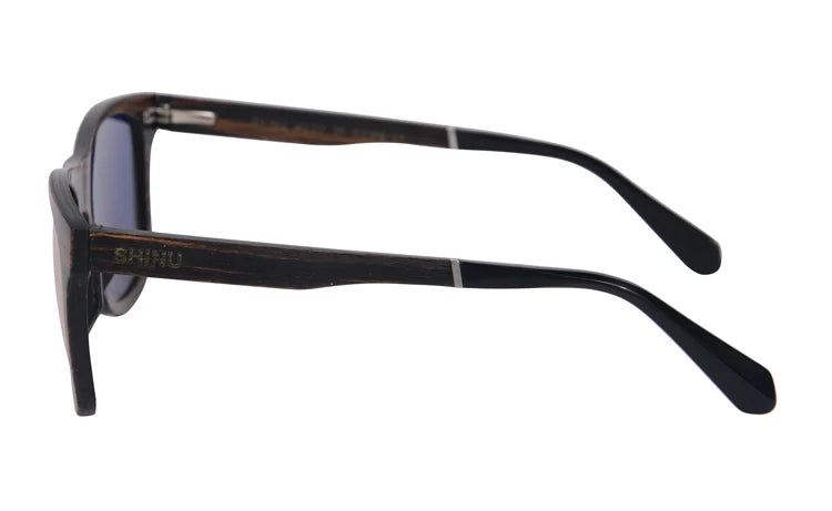 RBB Polarized Wood Frame Sunglasses – Unisex Square Ebony Shades for Biking & Outdoor Wear