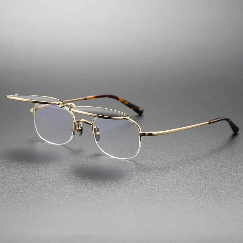 RBB Vintage Titanium Square Glasses Frame with Flip-Up Sunglasses – Semi Rimless Eyewear for Men & Women