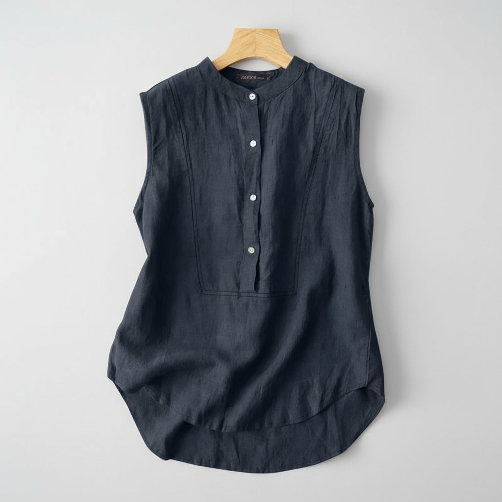 Black sleeveless shirt on a hanger with ZANZEA branding.