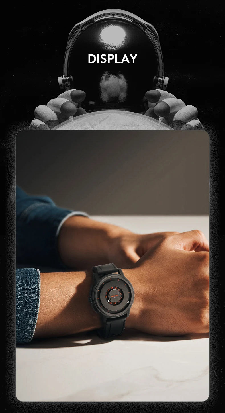 RBB New Men’s Black Stainless Steel Quartz Wristwatch – Magnetic Bead Pointer, Conceptual Dial, Casual Style