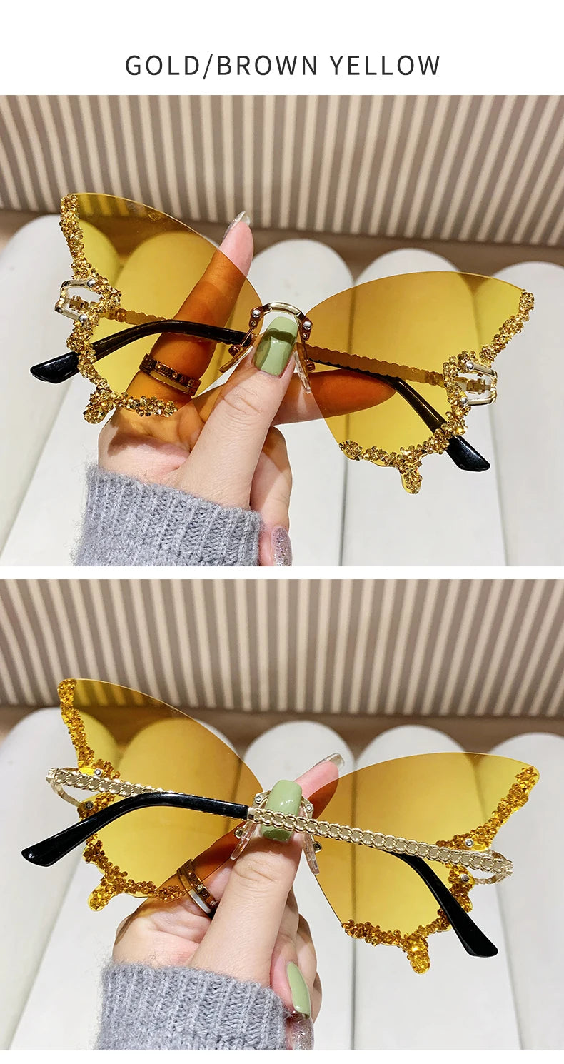 RBB Y2K Oversized Butterfly Sunglasses for Women – Diamond Edge Design, Fashion Street Style