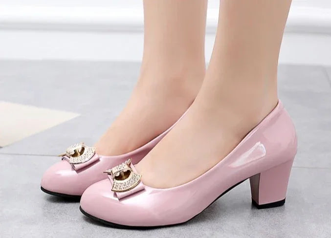 RBB Luxury Y2K Block Heel Pumps with Bow – Formal Chunky Heels for Women