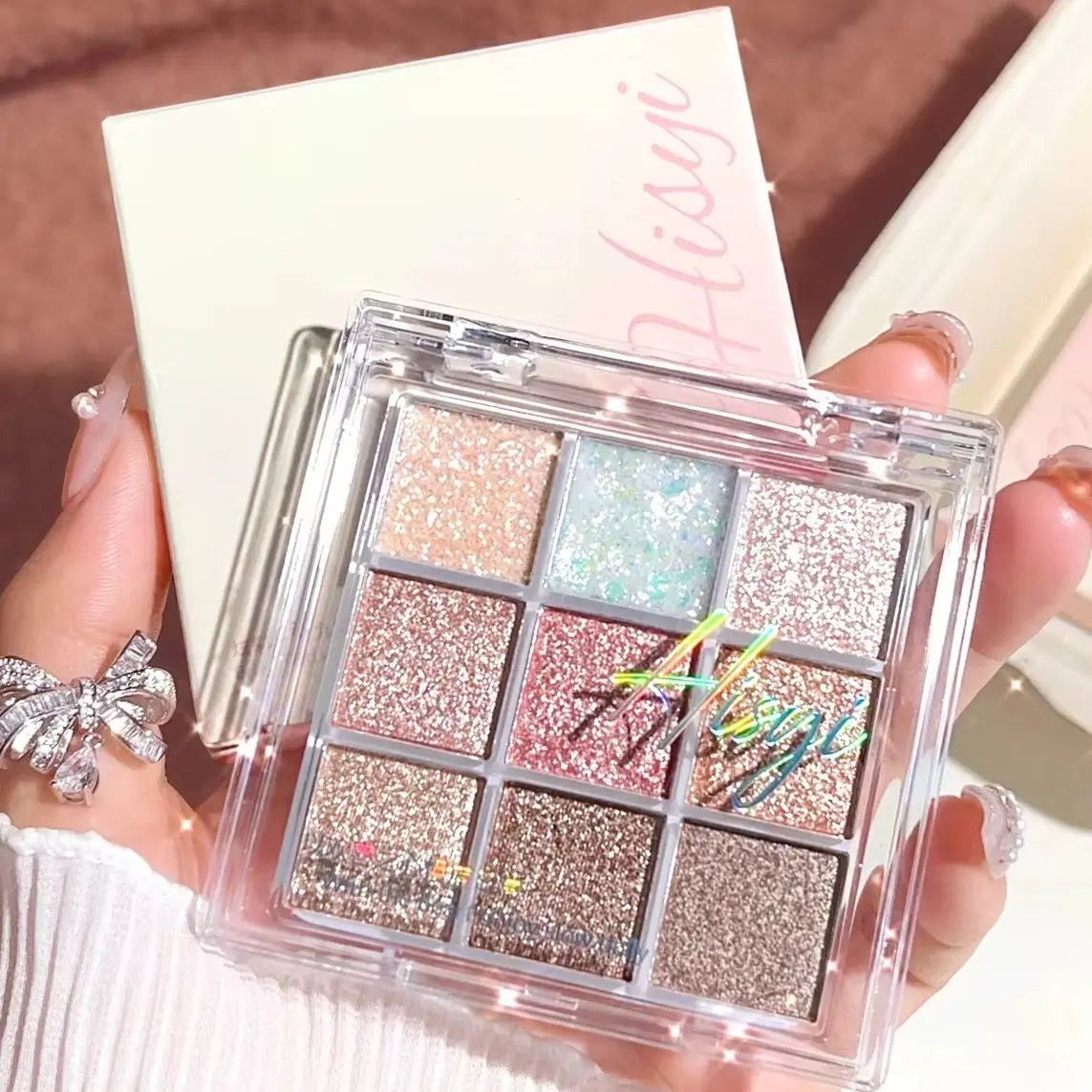 Pearlescent Glitter Highlighter & Eyeshadow Palette – Long-Lasting, Sweat & Water Resistant