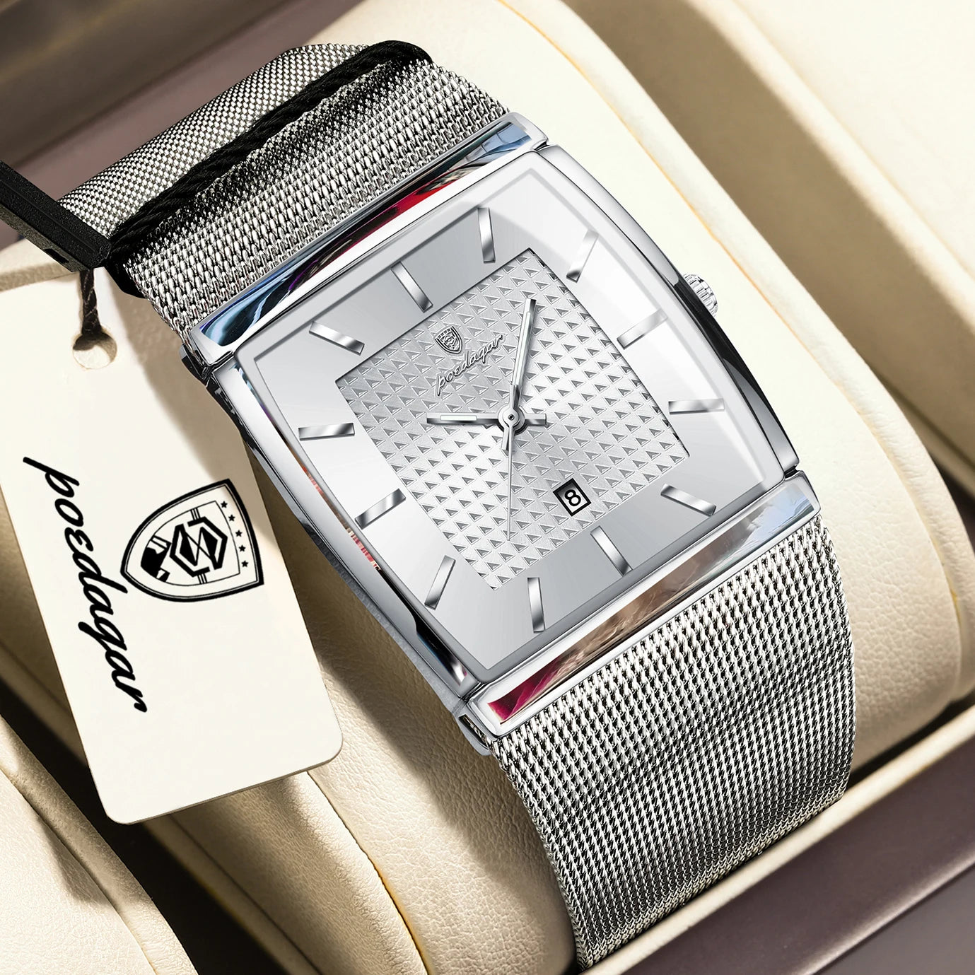 RBB Men's Luxury Quartz Watch – Stainless Steel Mesh, Waterproof, Luminous, Date Display