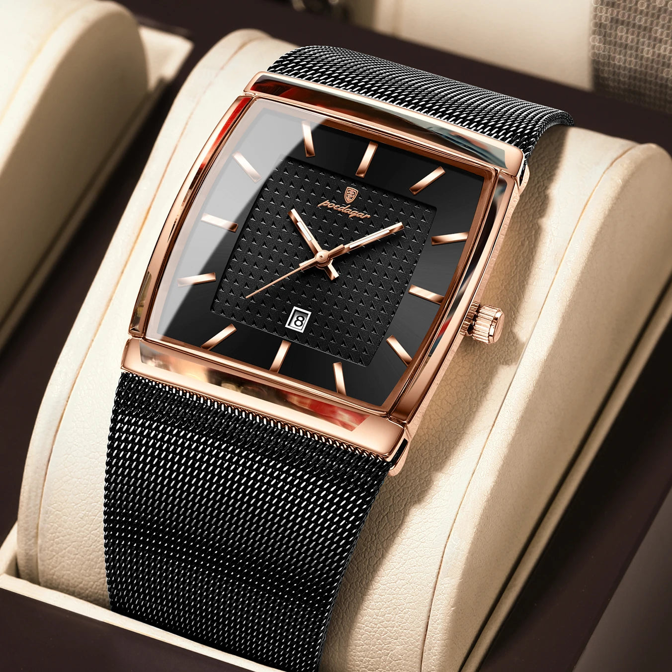 RBB Luxury Men’s Quartz Watch – Stainless Steel Mesh Band, Waterproof, Luminous Date Display, Fashion Casual