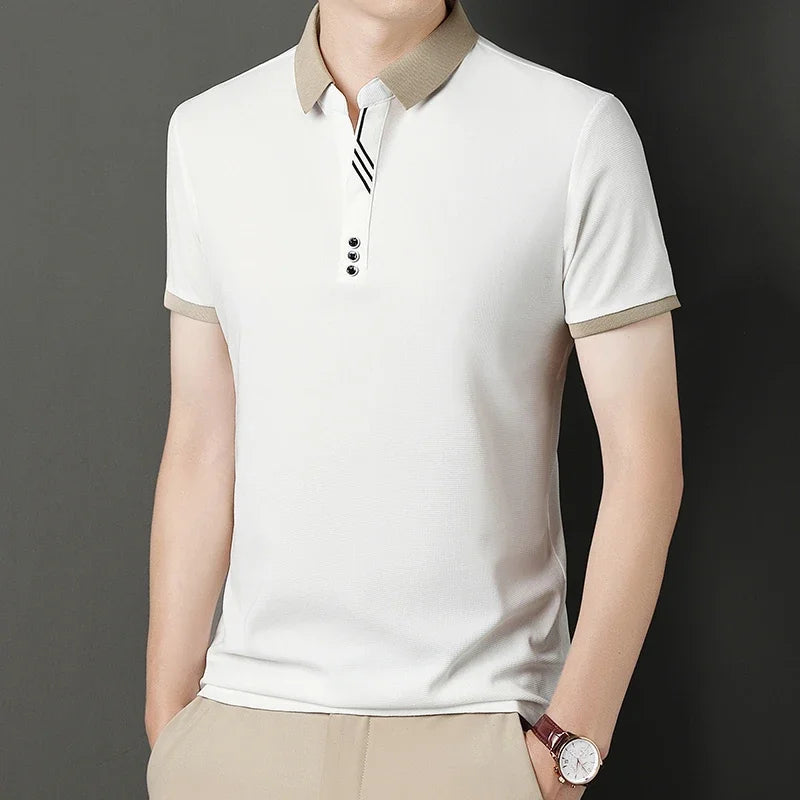 RBB Men's Solid Color Casual Short Sleeve Polo Shirt – Summer Comfortable Top for Business & Leisure