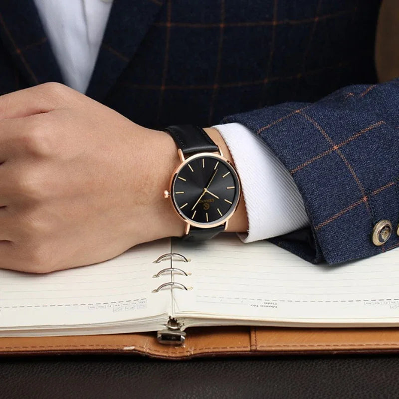 RBB Ultra-Thin Men's Quartz Watch – Minimalist Design, Leather Strap, Business Casual Style