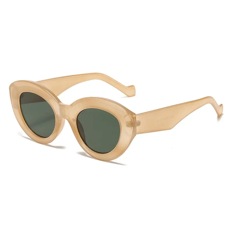 RBB Oversized Cat Eye Sunglasses – Green Striped Retro UV400 Shades