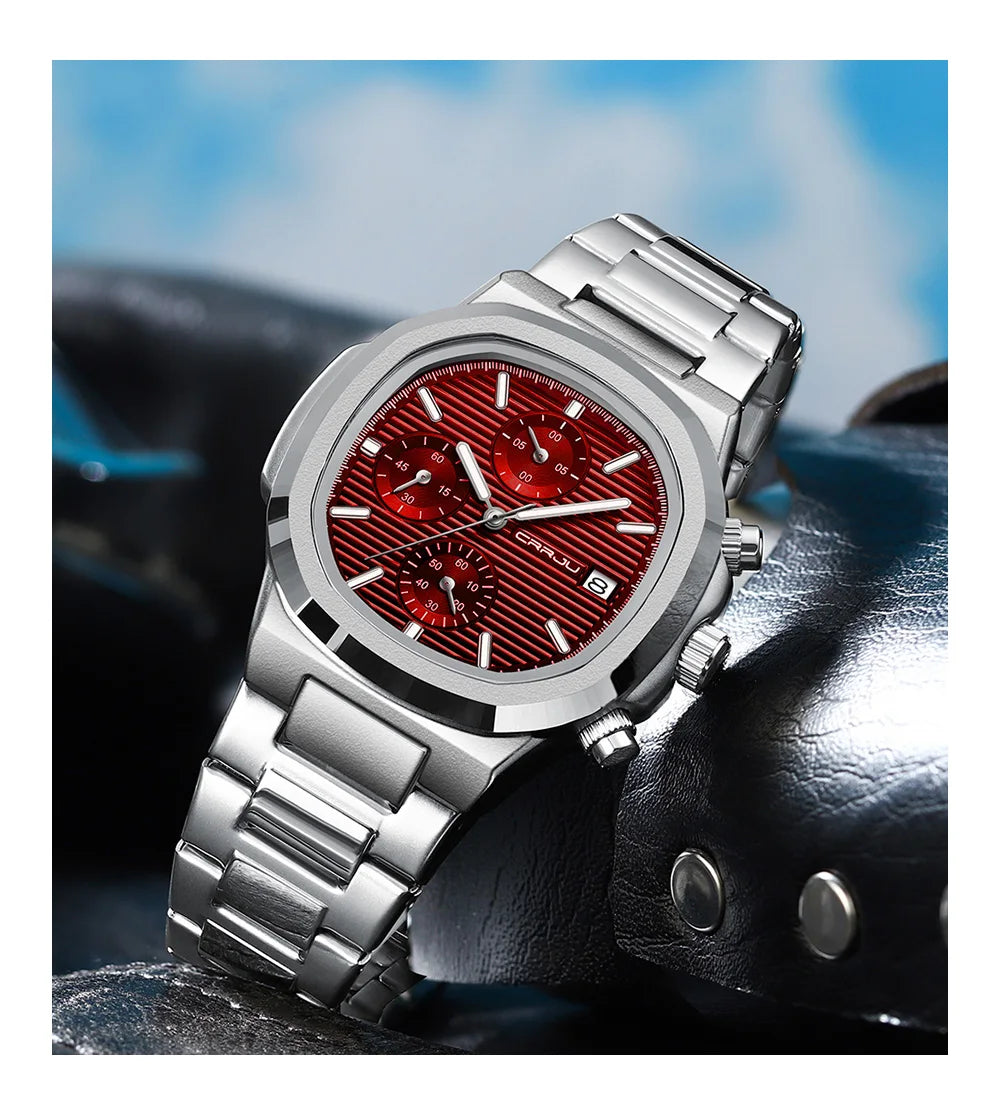 RBB Men's Luxury Quartz Watch – Stainless Steel, Square Case, Luminous & Waterproof