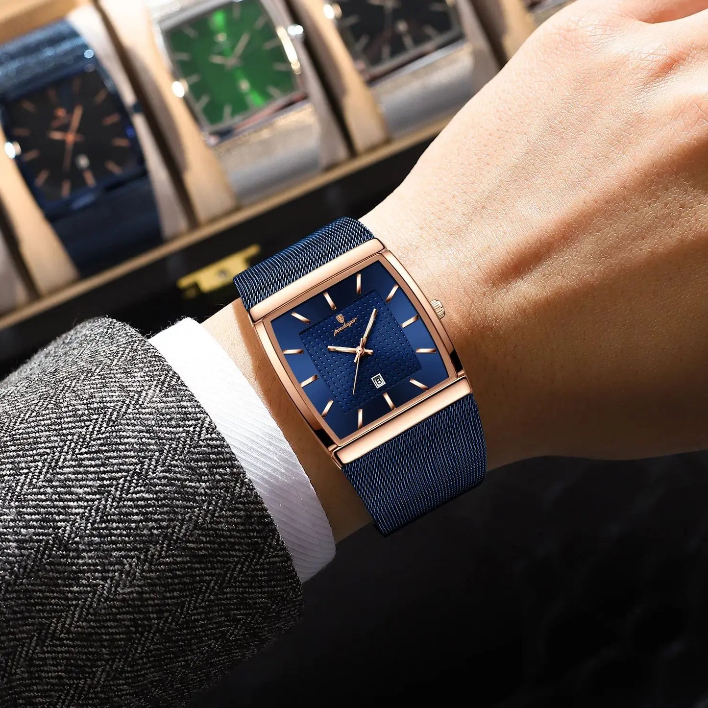 RBB Men's Luxury Quartz Watch – Stainless Steel Mesh, Waterproof, Luminous, Date Display