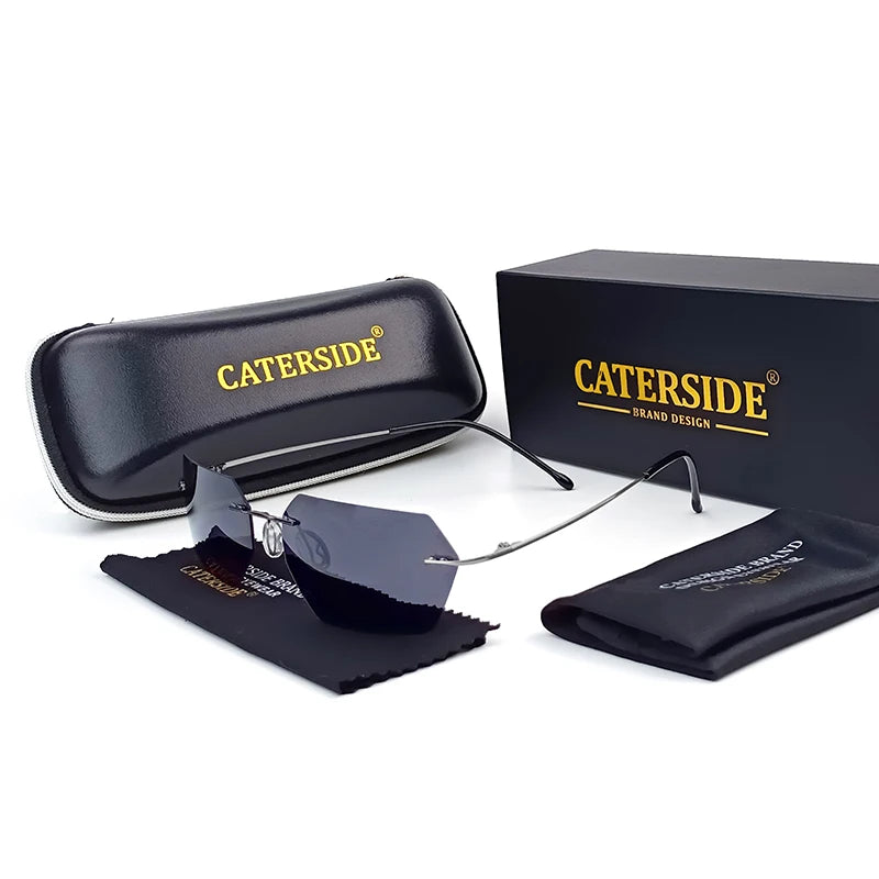RBB Rimless Titanium Polarized Sunglasses – Ultra-Light Polygonal Design for Men & Women