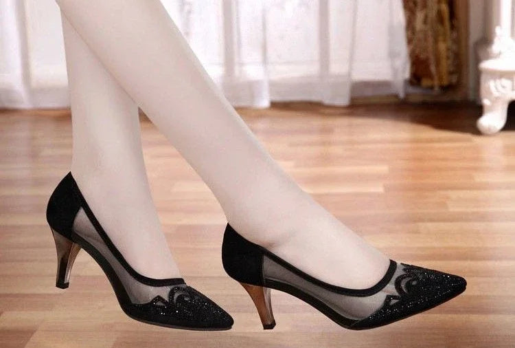 RBB Diamond Crystal Rhinestone Medium Heel Square Pumps – Elegant Women’s Dress Shoes 2025 Trend
