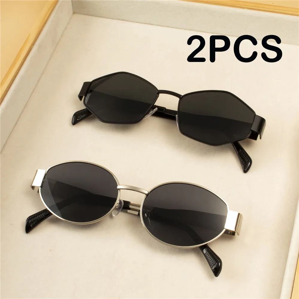 RBB Vintage Punk Round Sunglasses for Women (2PCS) | Retro Metal Frame | RBB Fashion Eyewear