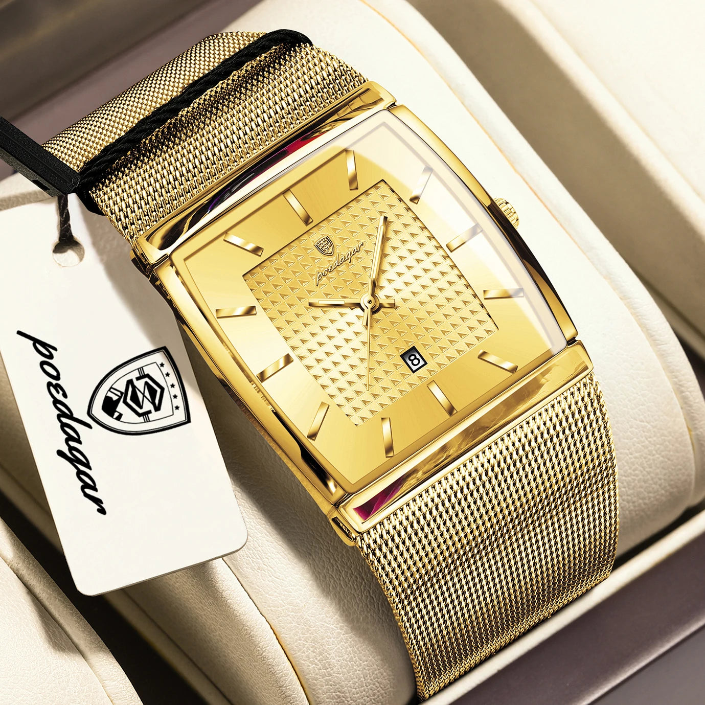 RBB Men's Luxury Quartz Watch – Stainless Steel Mesh, Waterproof, Luminous, Date Display