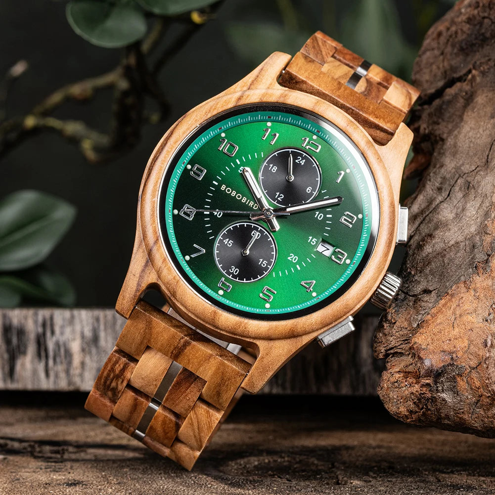 RBB Wooden Chronograph Watch for Men – Luminous Hands, Natural Wood Design, Anniversary Gift