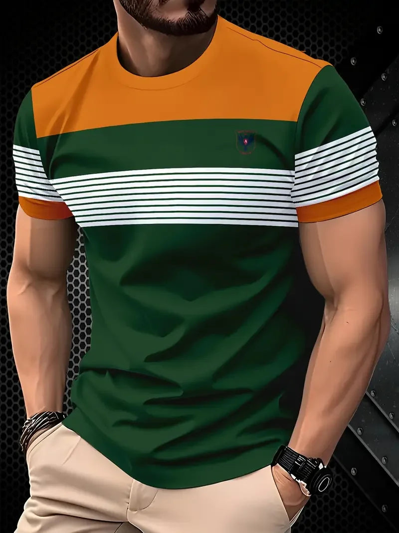 RBB Summer Men's Oversized Stripe Print T-Shirt – Casual Loose Fit, Short Sleeve Round Neck Streetwear Top