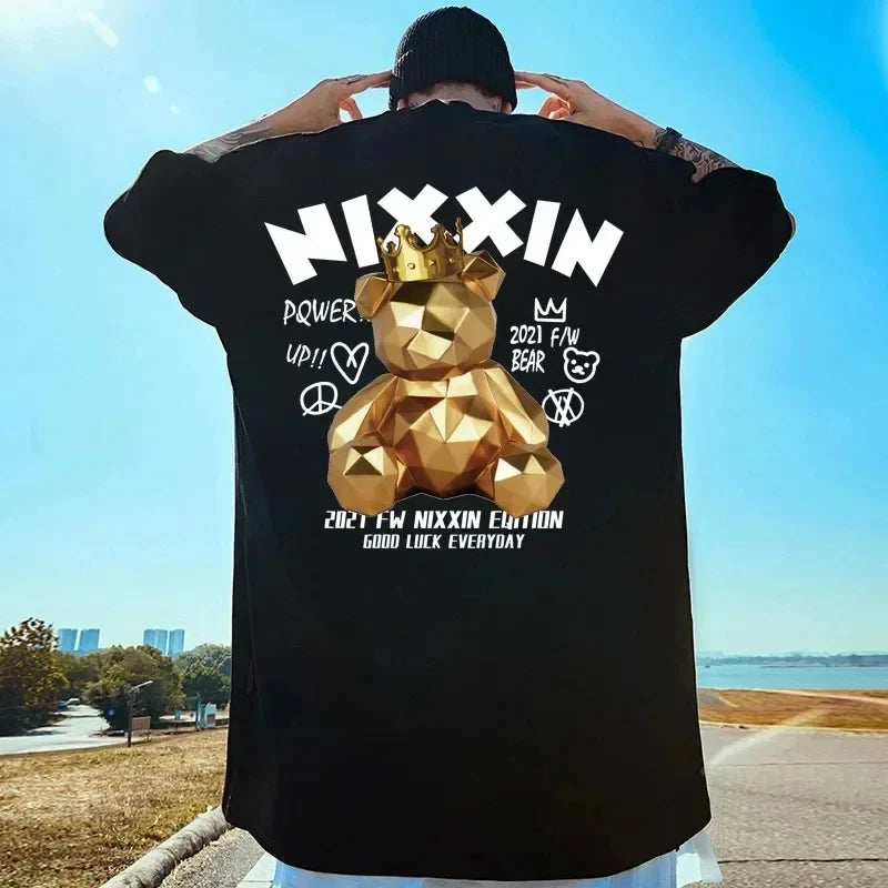 RBB Men's Large Size Cartoon Print Hip-Hop Streetwear Cotton Short Sleeve T-Shirt