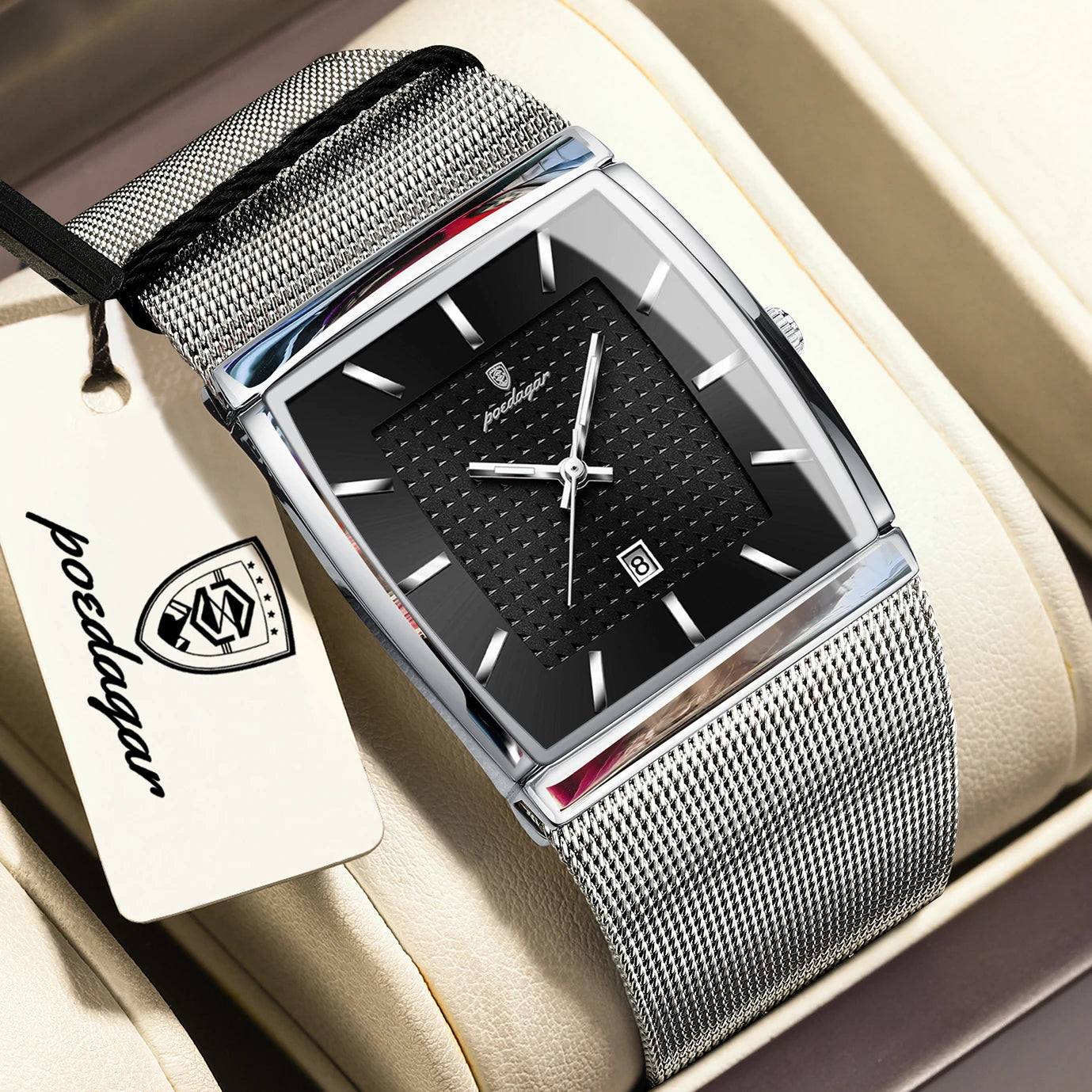 RBB Men's Luxury Quartz Watch – Stainless Steel Mesh, Waterproof, Luminous, Date Display