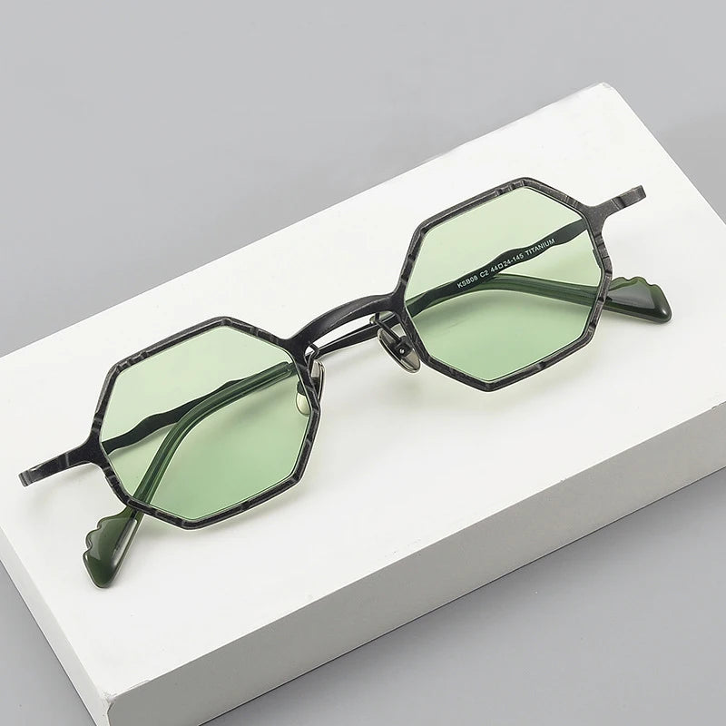 RBB Black Steampunk Retro Polygonal Pure Titanium Sunglasses – UV400 Protection for Men & Women