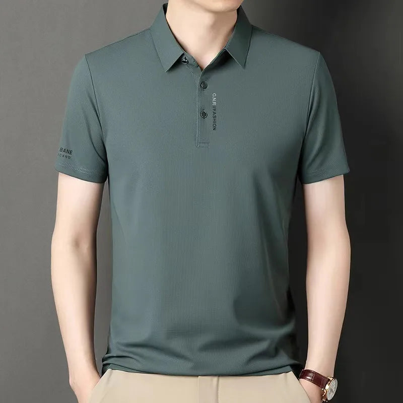 RBB 2025 Men’s Breathable Short Sleeve Solid Color Polo Shirt – Comfortable Elastic Casual Business Top