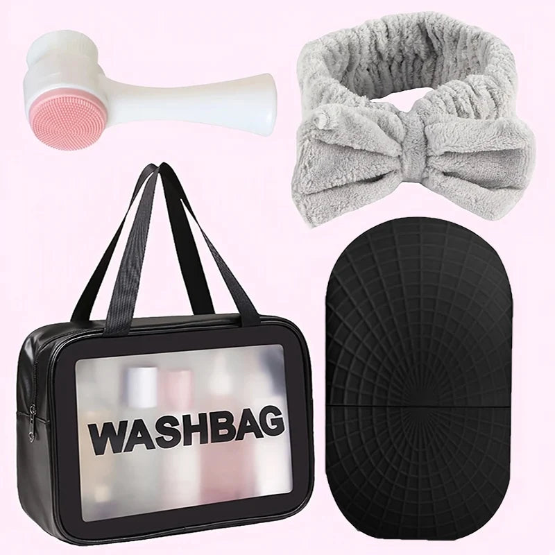 4-Piece Skincare Gift Set – Ice Roller, Headband, Brush & Makeup Bag