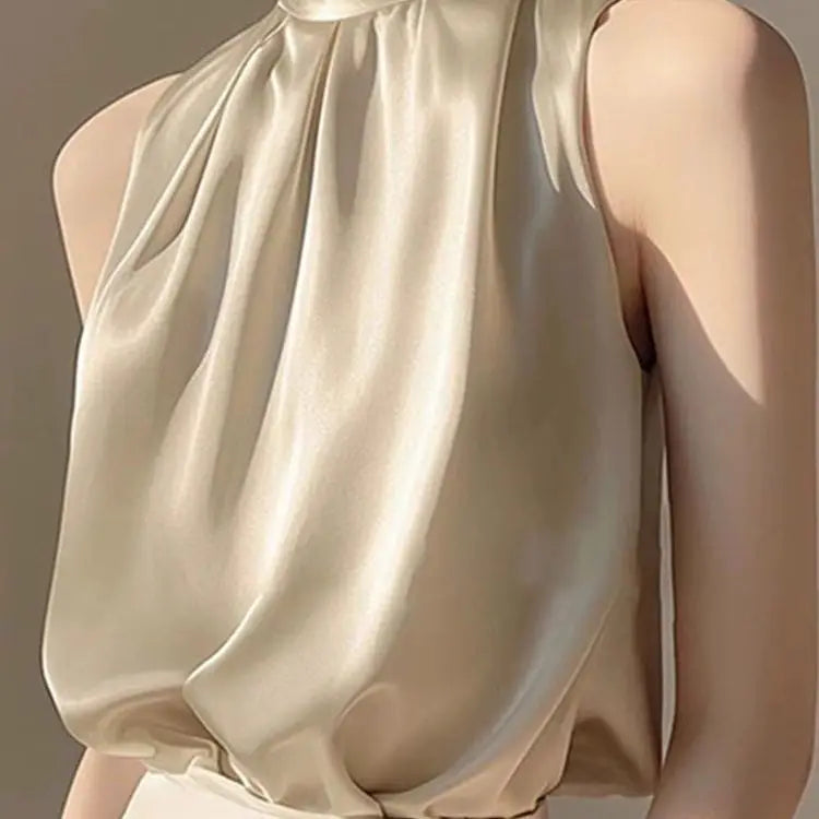 RBB Women's Silky Satin Sleeveless Crop Top – Summer Half Turtleneck Party Blouse